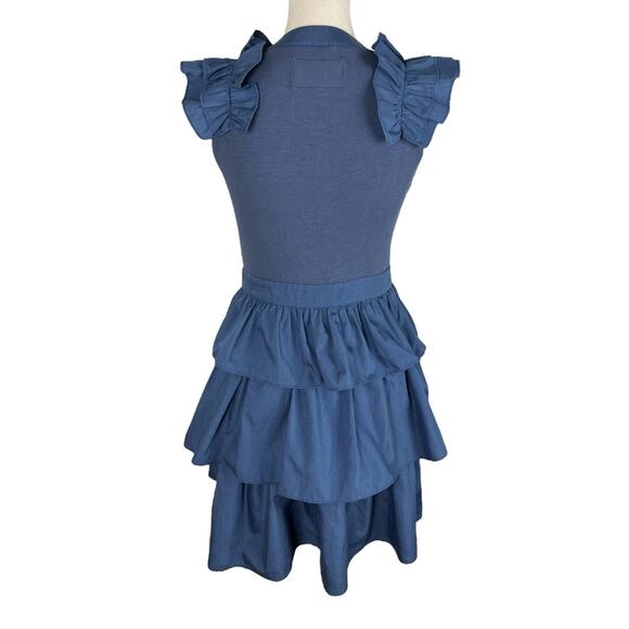 The Shirt Rochelle Behrens Blue Tiered Ruffle Dress Sleeveless Size Small - Picture 4 of 8